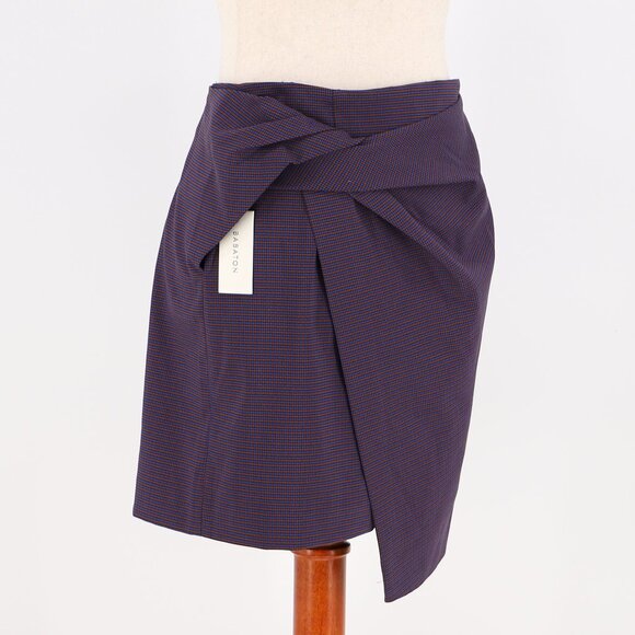 NWT ARITZIA BABATON Jethro Plaid Faux Twist Mini Skirt Asymmetric Purple Size 6 - Picture 6 of 10